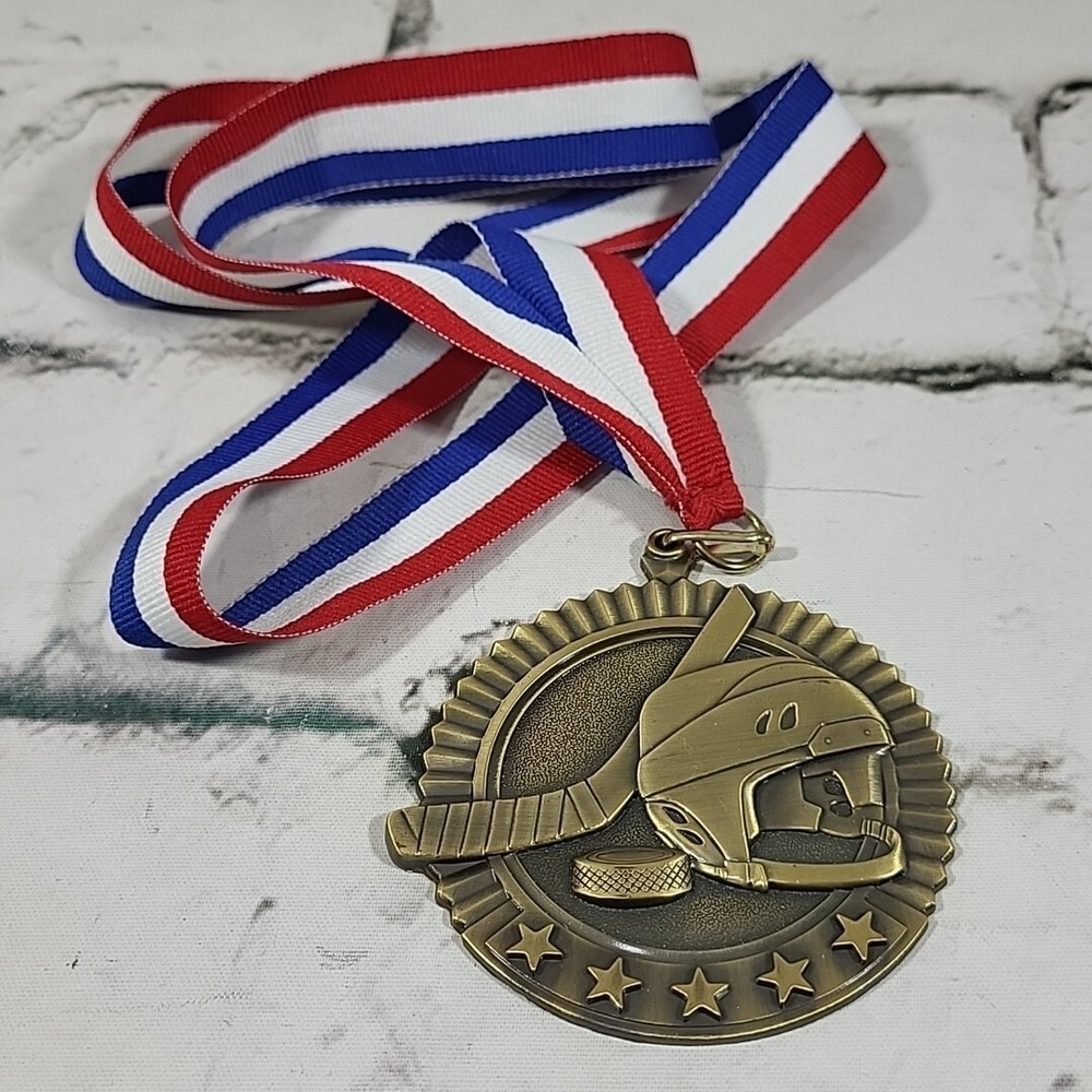 Hockey Medal Medallion Award 5 Stars Red White Blue‎ Ribbon Valley Cup 2007